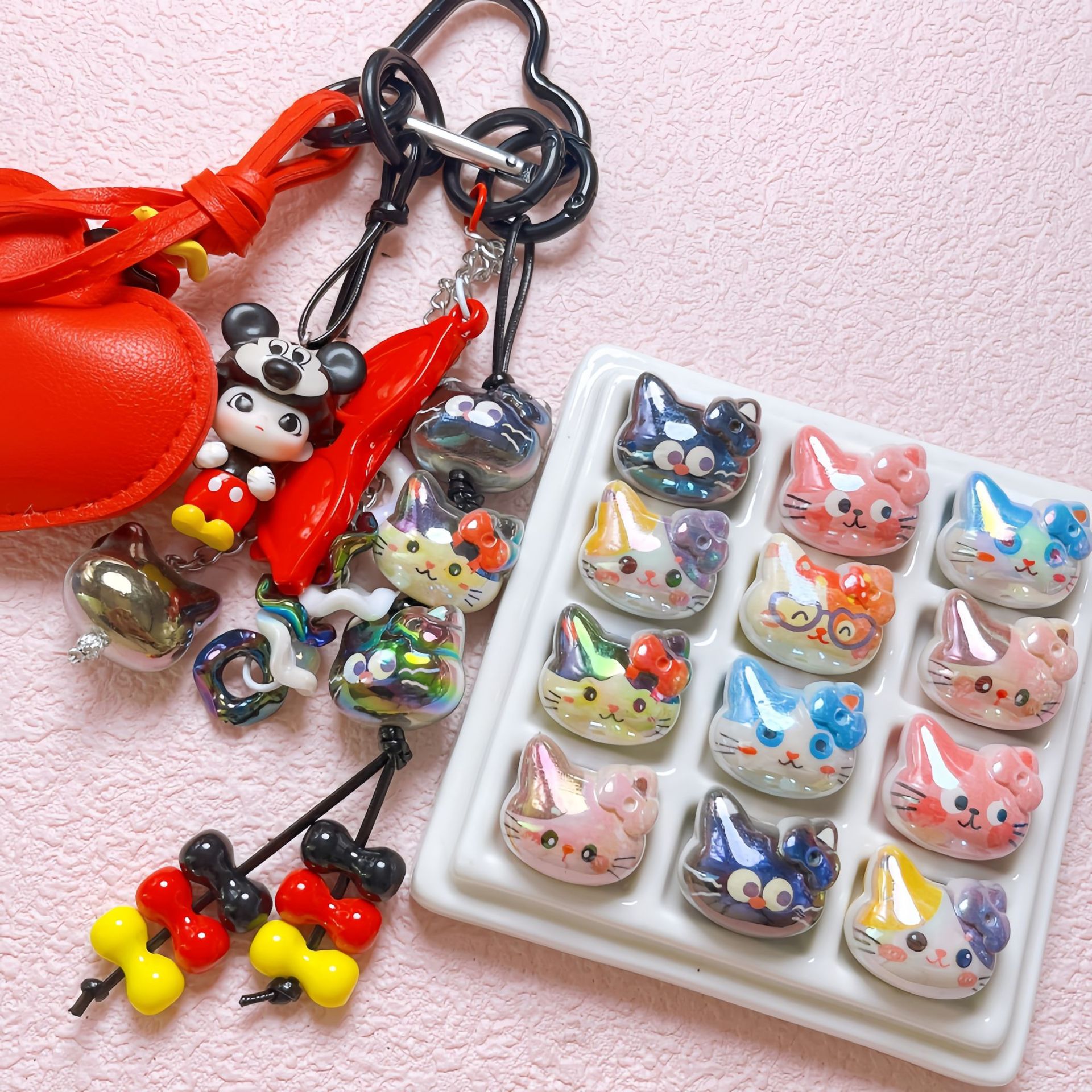 UV Plating Kitten Acrylic Beads 23mm Colorful Two Tone 5pcs