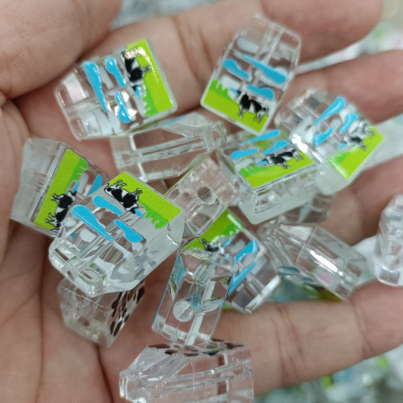 Transparent Milk Box Acrylic Beads 15x20mm Colorful Prints 100pcs 8