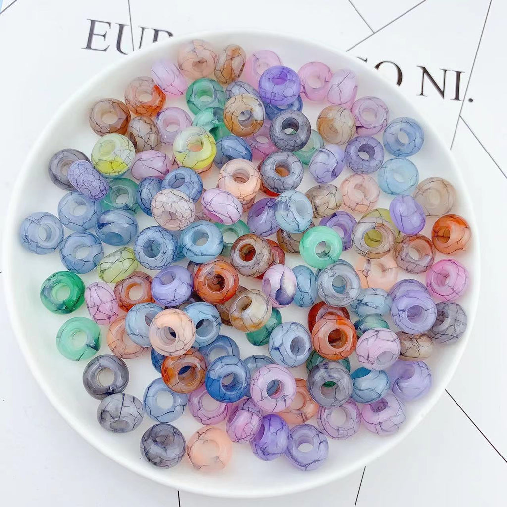 Acrylic Flat Round Spacer Beads 14mm Large Hole Dual Color Crackle 60pcs 4