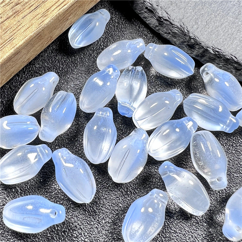 Czech Glass Beads Small Flower Bud 15mm Imitation White Jade 50pcs 3