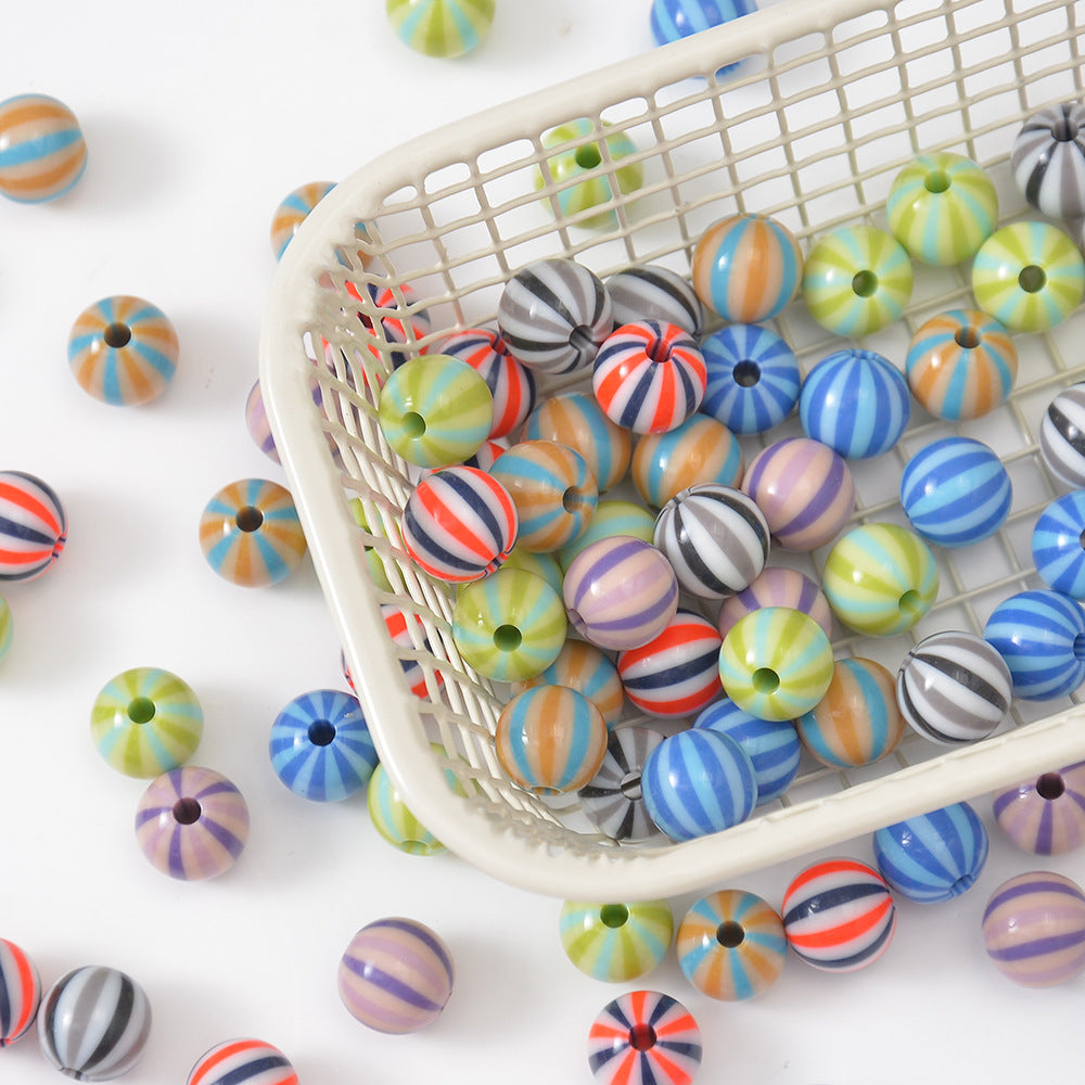 Watermelon Striped Acrylic Beads 10-12mm Round Colorful 20pcs