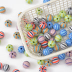 Watermelon Striped Acrylic Beads 10-12mm Round Colorful 20pcs