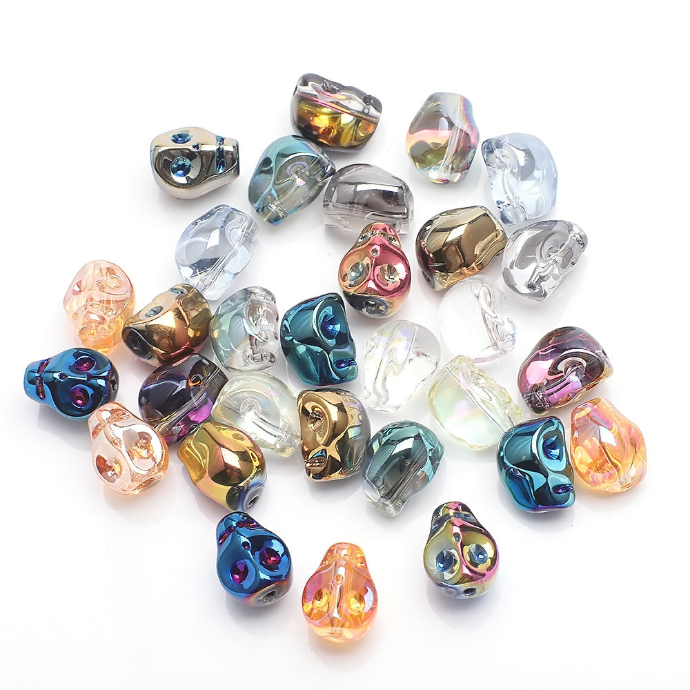 Electroplated Skull Glass Beads 8X10mm Vintage Iridescent Chrome 30pcs 5