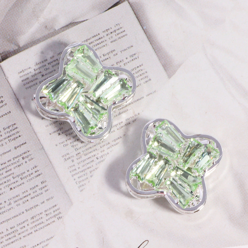 Rhinestone Paved Four-leaf Clover Rhinestone Beads 16mm Alloy 3pcs 9