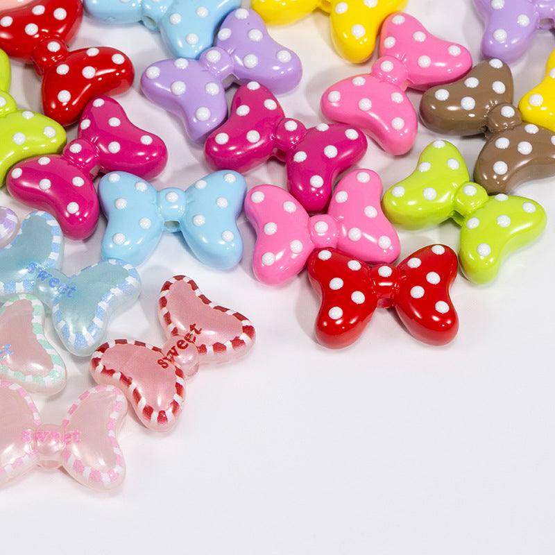 Sweet Polka Dotted Bow Acrylic Beads 29mm Colorful Mixed 10pcs 5