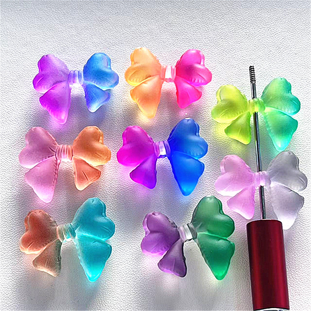 Matte Dual Color Bow Acrylic Beads 32mm Heart Shaped Loops 50pcs 2