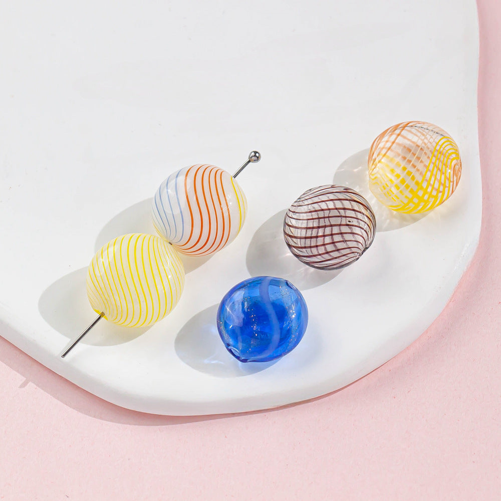 Antique Flat Blown Glass Beads 15-20mm Colorful Swirls 4pcs 4