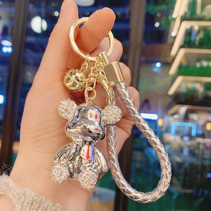 Acrylic Electroplated Bear Keychain with Braided Strap and Crystal Accents 7