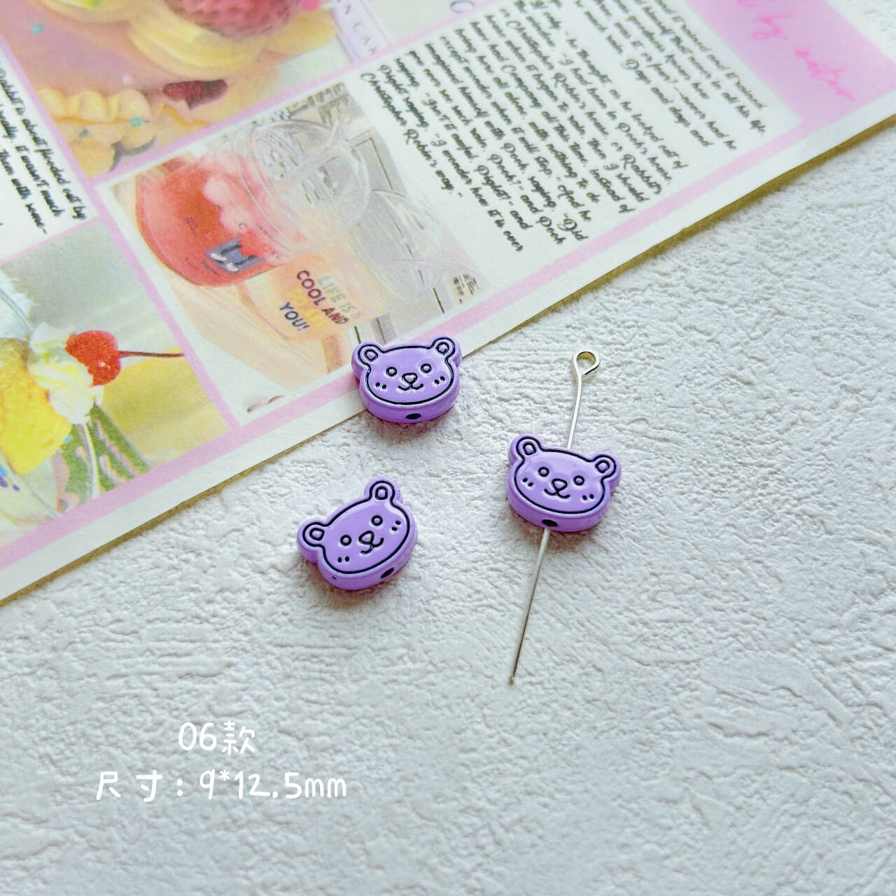Bear Head Metal Beads 12mm Pastel Painted Chubby Style 10pcs 11