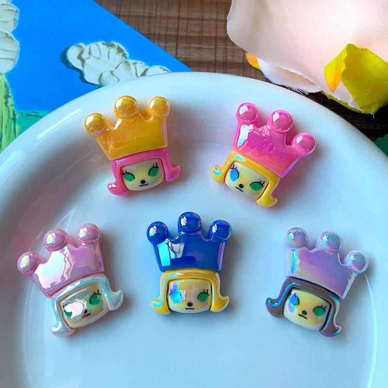 Plating Pop Mart Molly Wearing Crown Acrylic Beads 24mm 10pcs 2
