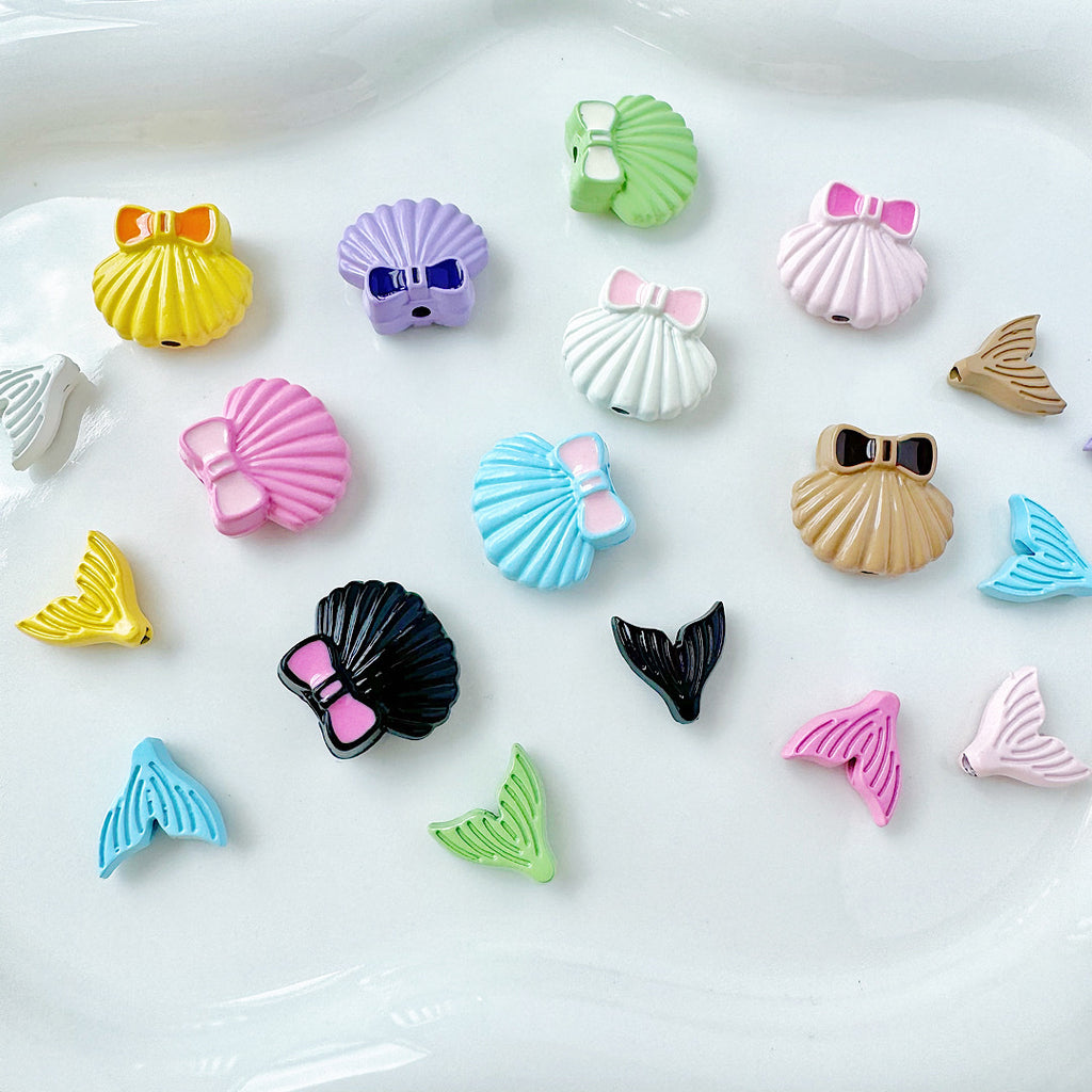 Shell and Mermaid Tail Metal Beads 14mm Glossy Pastel Painted Alloy 10pcs 2