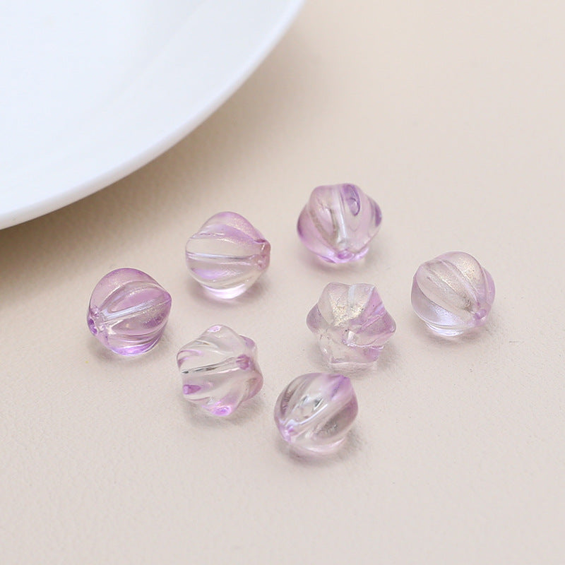 Czech Glass Beads Ribbed Vintage Style 8mm Transparent Pastel 10pcs 9
