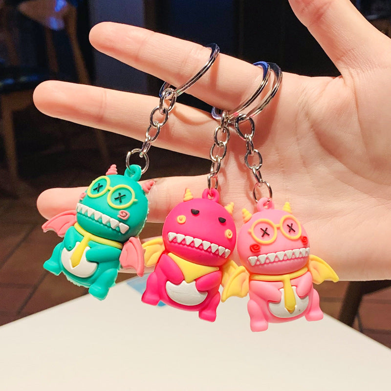 Silicone Dinosaur Keychain Cartoon Animal with Wings and Smile 2