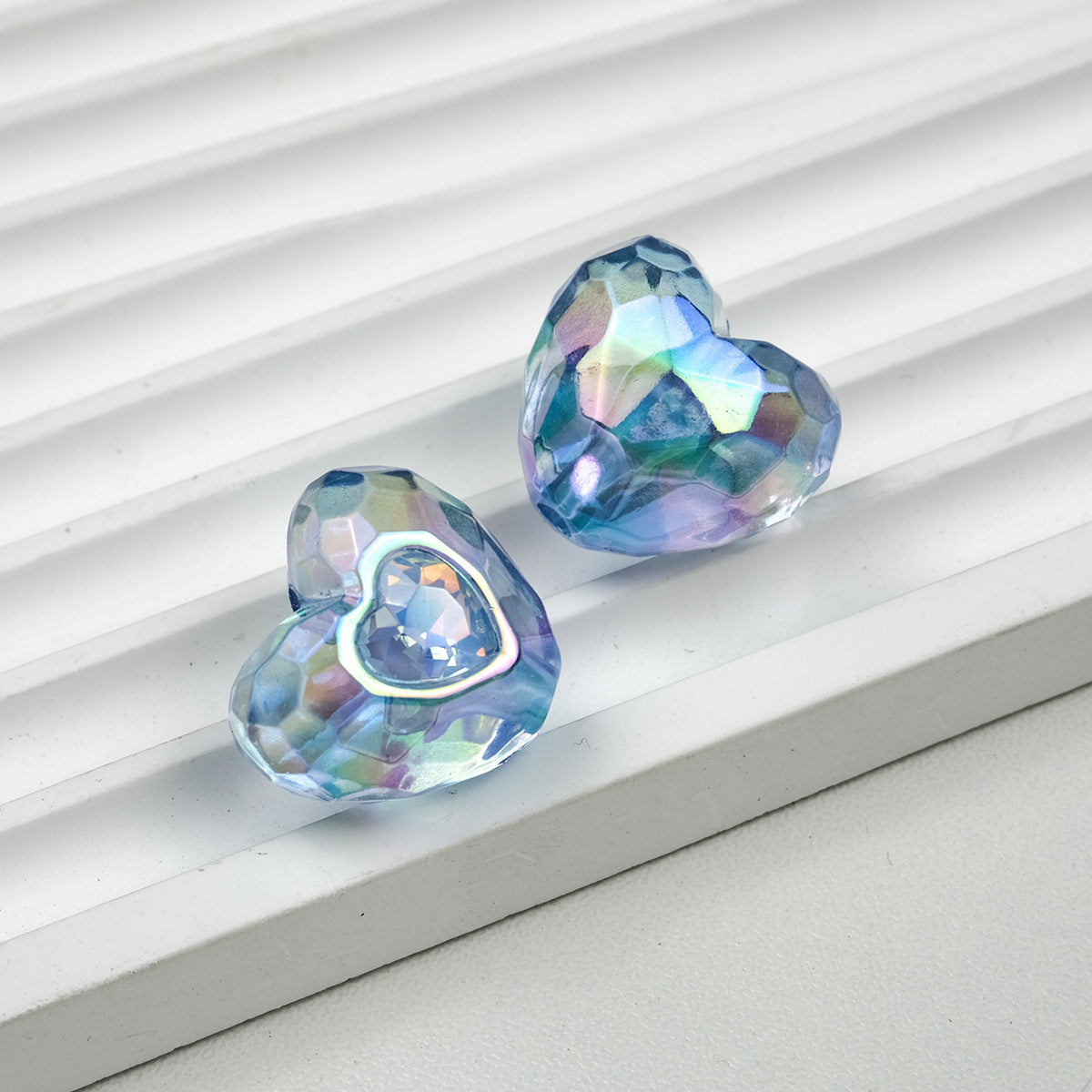 UV Plating Faceted Heart Acrylic Beads 21mm Transparent 10pcs 7