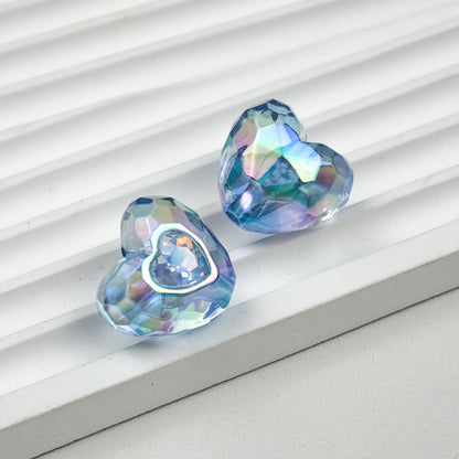 UV Plating Faceted Heart Acrylic Beads 21mm Transparent 10pcs 7