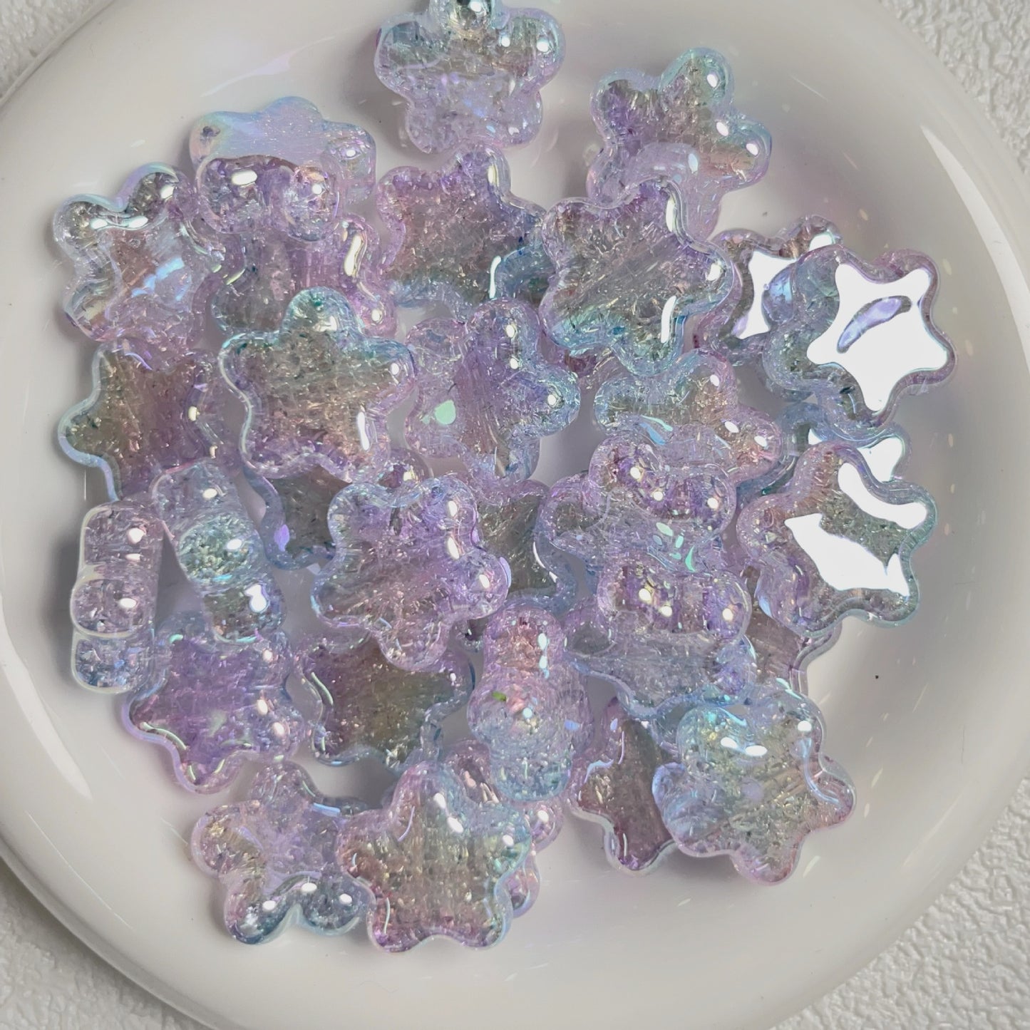 Dual Color Gradient Crackle Rounded Star Acrylic Beads 23mm 10pcs 7