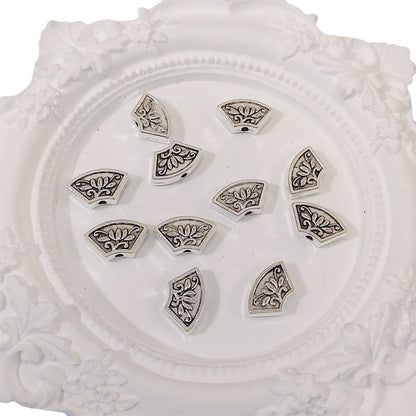 Flat Fan Metal Beads 13mm Vintage Floral Carved Silver Tone 60pcs 4