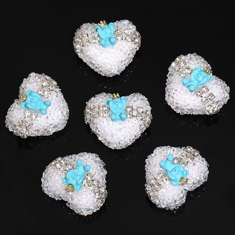 Crown Bear Heart Rhinestone Beads 17x21mm Colorful 5pcs 13
