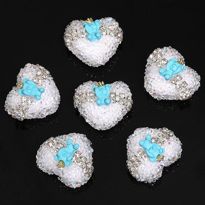 Crown Bear Heart Rhinestone Beads 17x21mm Colorful 5pcs 13
