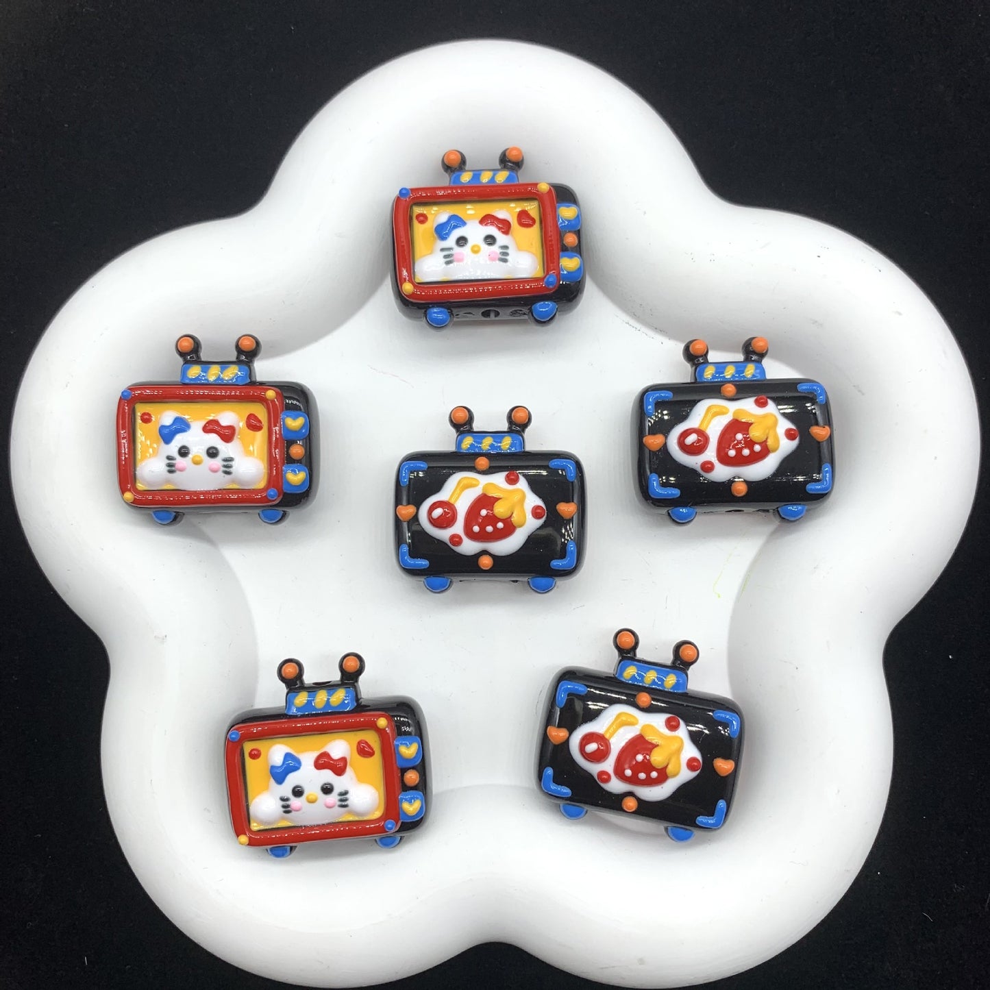 Hand Painted TV Enamel Acrylic Beads 30mm Colorful Animal Faces 4pcs 9
