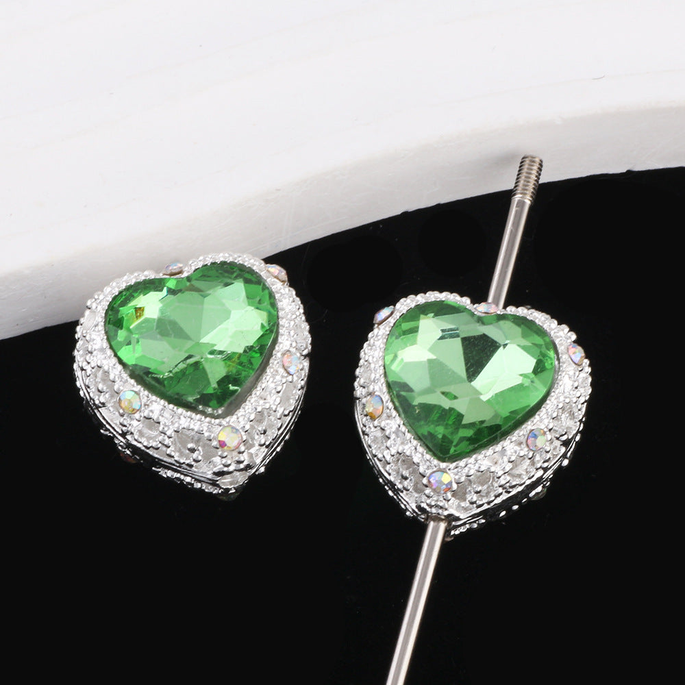 Double-Sided Heart Rhinestone Beads 22mm Alloy Encrusted 10pcs 14