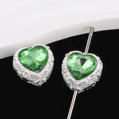 Double-Sided Heart Rhinestone Beads 22mm Alloy Encrusted 10pcs 14