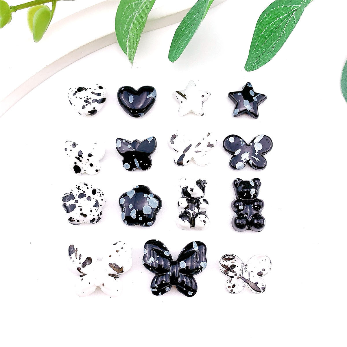Spray Painted Butterfly Heart Star Acrylic Beads Black and White 100pcs 3