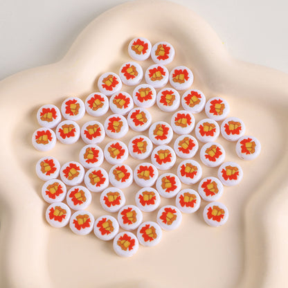 Christmas Theme Flat Acrylic Beads 5x10mm Santa Gift Printed 100pcs 19