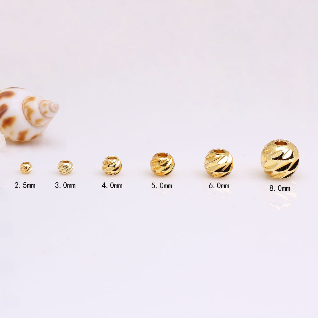 Brass Round Metal Beads 2.5-8mm Spiral Textured 100pcs 2