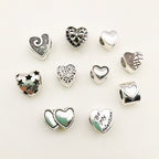 Heart Metal Beads Large Hole Metallic Silver Tone 30pcs