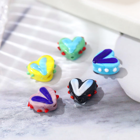 Lampwork Glass Beads Heart 14x17mm Hand Painted Two Tone Dotted 25pcs
