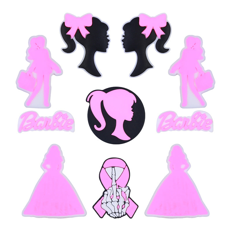 Silicone Focal Beads Barbie Pink Ponytail Circle Badge 20pcs 2