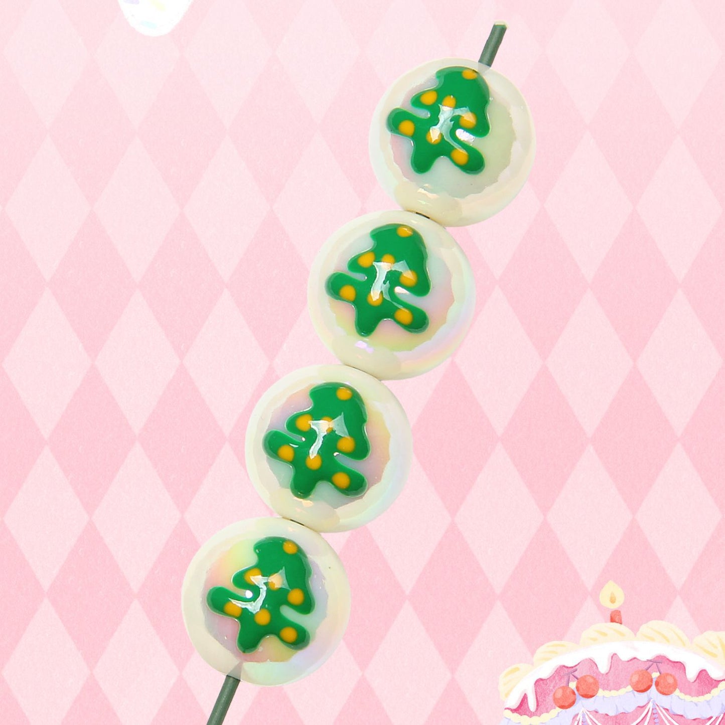 Hand Painted Christmas Tree Gloves Series Acrylic Beads 16mm 5pcs 4
