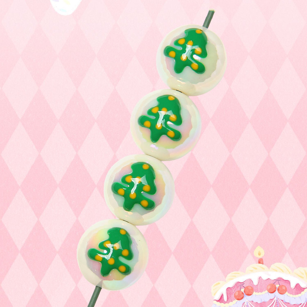 Hand Painted Christmas Tree Gloves Series Acrylic Beads 16mm 5pcs 4