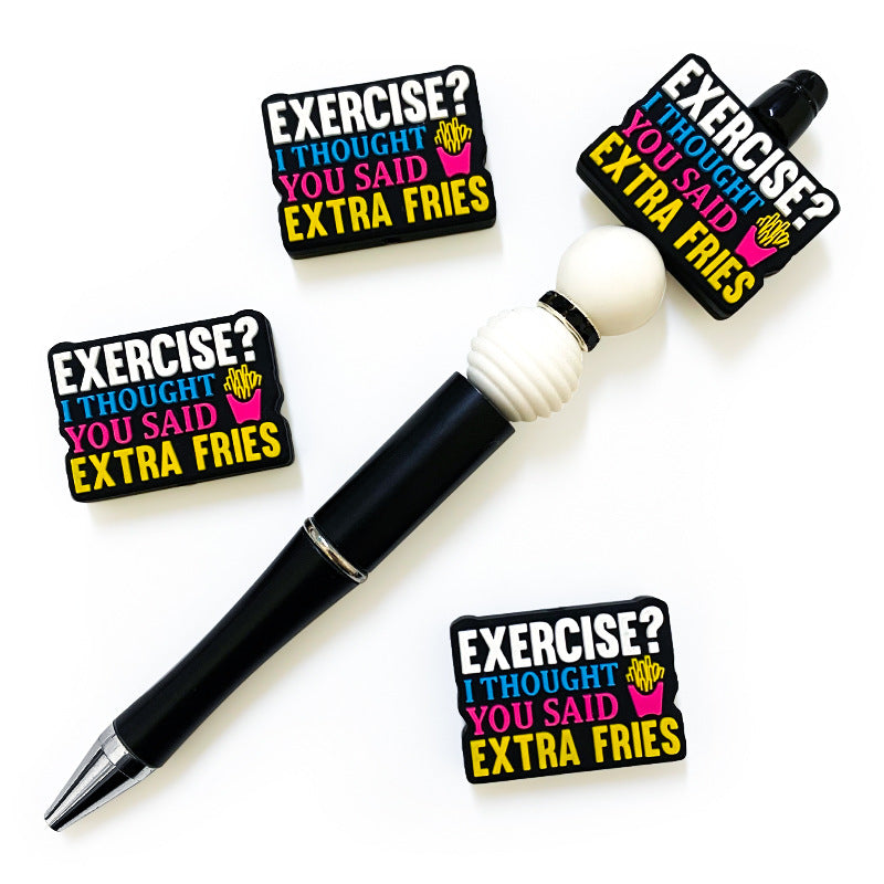Silicone Focal Beads French Fries Colorful Text on Black 20pcs 4