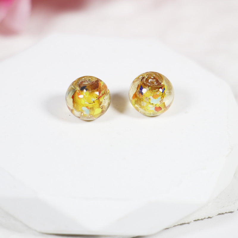Lampwork Glass Beads Round 10/12mm Floral Silver Foil Filled 10pcs 4