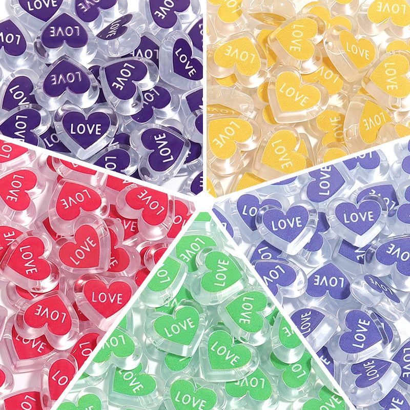 Heart Acrylic Beads 20mm White Transparent Love Horizontal Hole 20pcs
