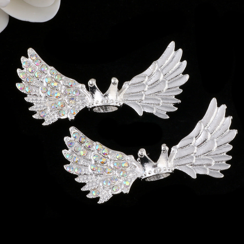 Angel Crown Wing Alloy Rhinestone Beads 25x53mm Detailed 4pcs 9