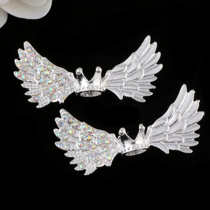 Angel Crown Wing Alloy Rhinestone Beads 25x53mm Detailed 4pcs 9