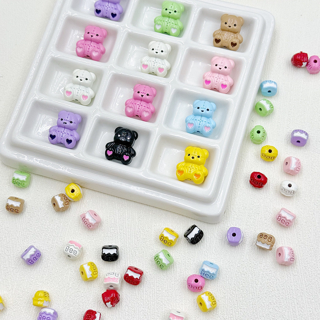 Bear and Honeypot Metal Beads 13mm Hand-Painted Colorful 10pcs