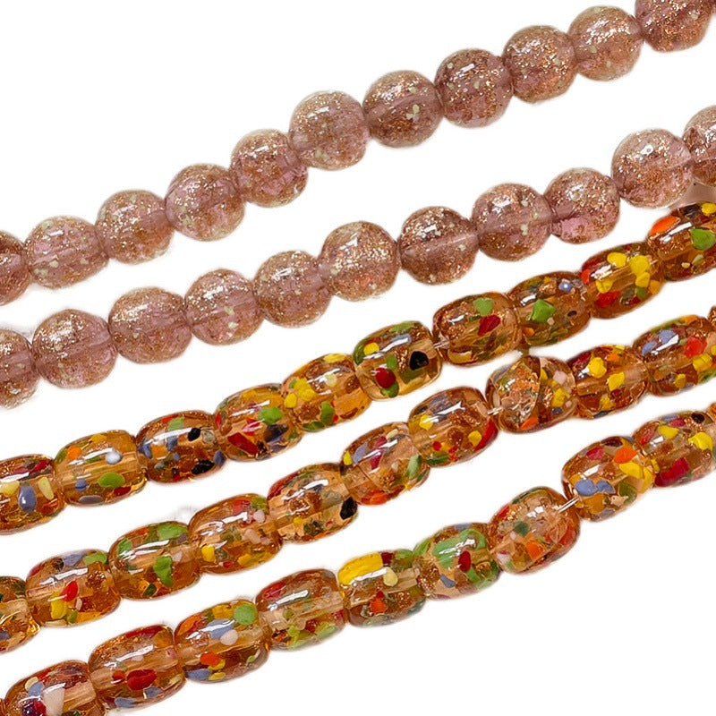 Lampwork Glass Beads Round Glow In The Dark Gold Foil Filled Amber 1pc 5