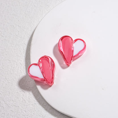 Clear Two-Tone Heart Acrylic Beads 18mm Glossy Enamel Finish 20pcs 6