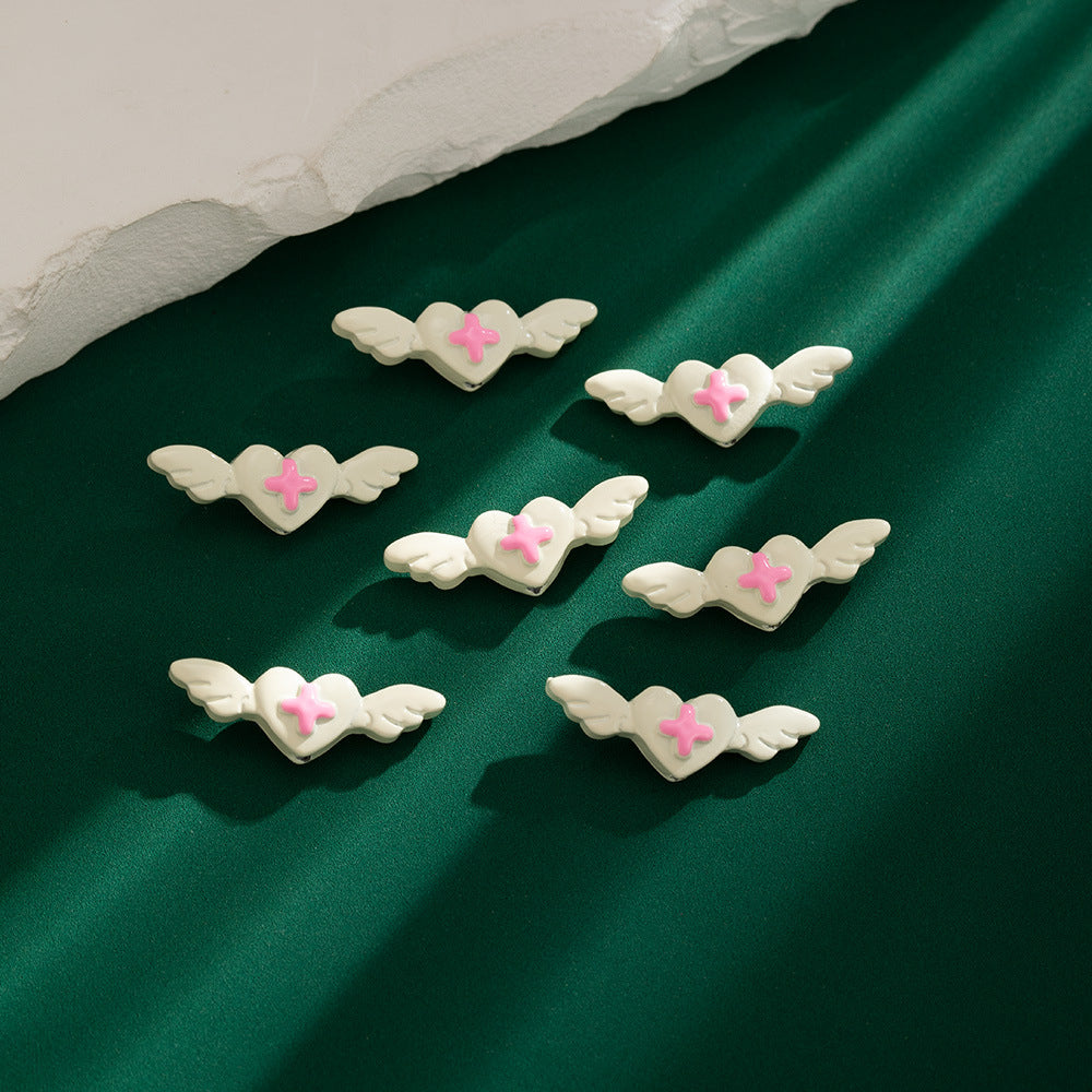 Angel Wing Metal Beads 25mm Colorful Baking Painted 10pcs 6