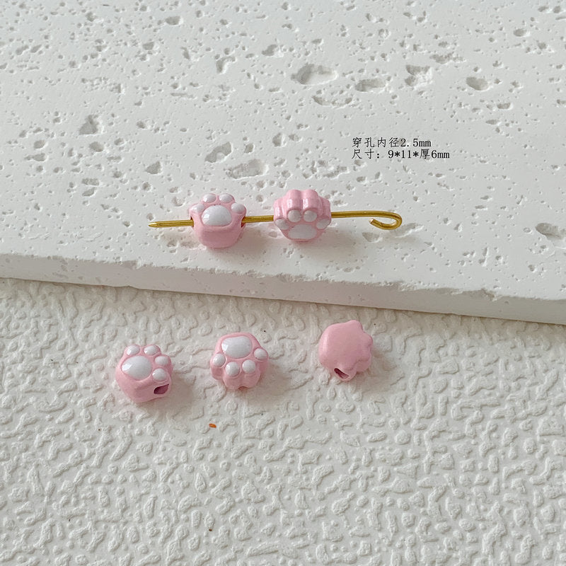 Cat Paw Metal Beads 11mm Glossy Enamel Painted Alloy 10pcs 15