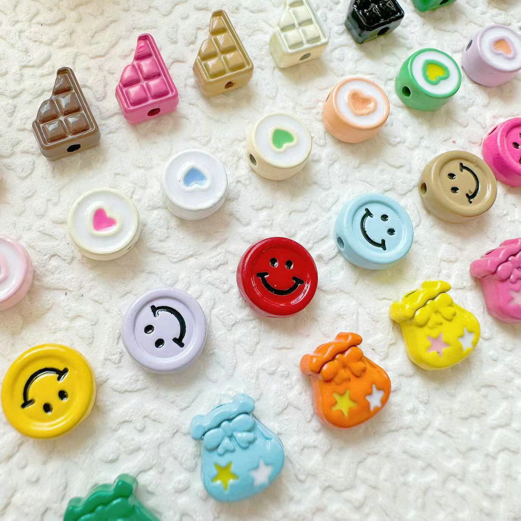 Round Metal Beads Baking Painted Smiling Chocolate Series 20pcs 2