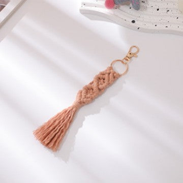 Hand Woven Tassel Crochet Keychain Cotton Linen Boho 2pcs 8