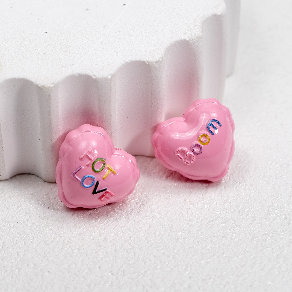 Balloon Heart Acrylic Beads 19mm Glossy Colorful Lettering 10pcs 10