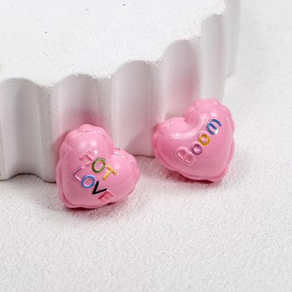 Balloon Heart Acrylic Beads 19mm Glossy Colorful Lettering 10pcs 10