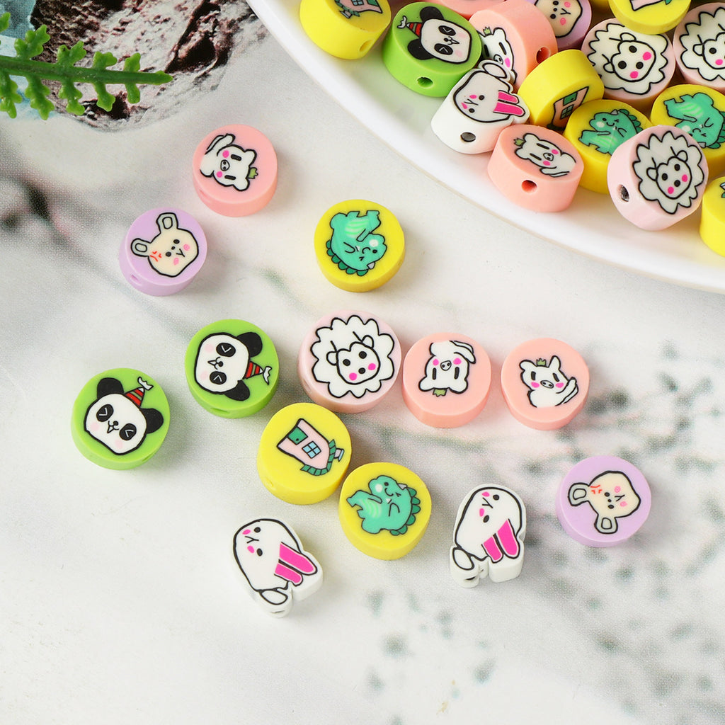 Flat Clay Beads 9mm Cute Animal Series Pastel Colors 100pcs 2