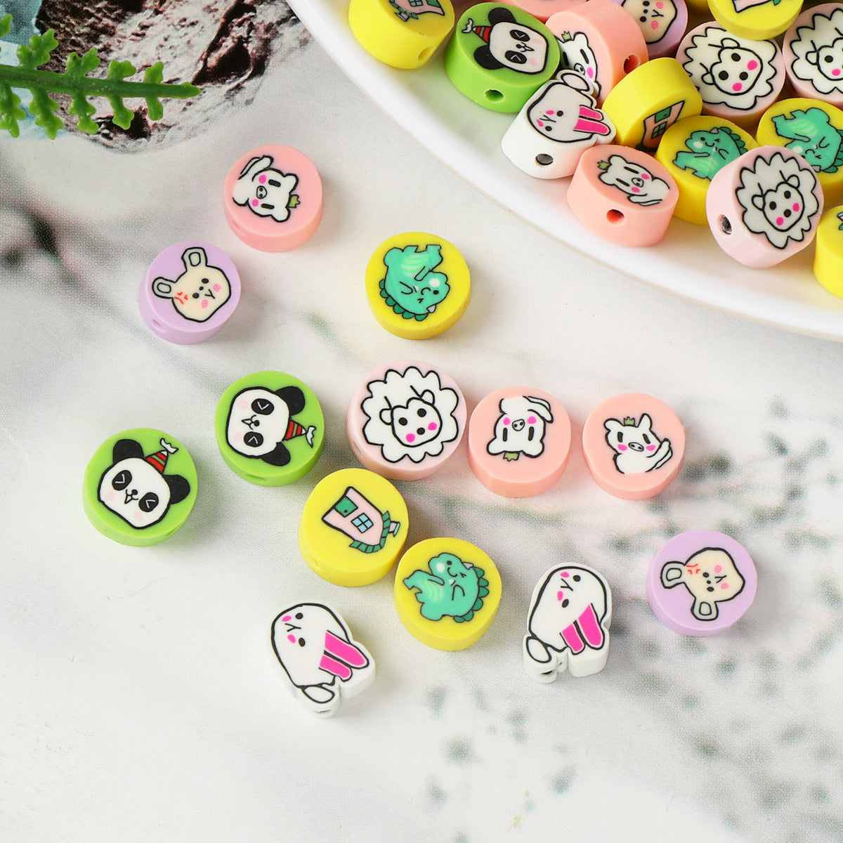 Flat Clay Beads 9mm Cute Animal Series Pastel Colors 100pcs 2